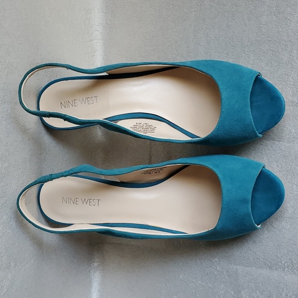 NINE WEST Teal Suede Leather Upper Slingback Heels SIZE: 9M - Picture 3 of 13